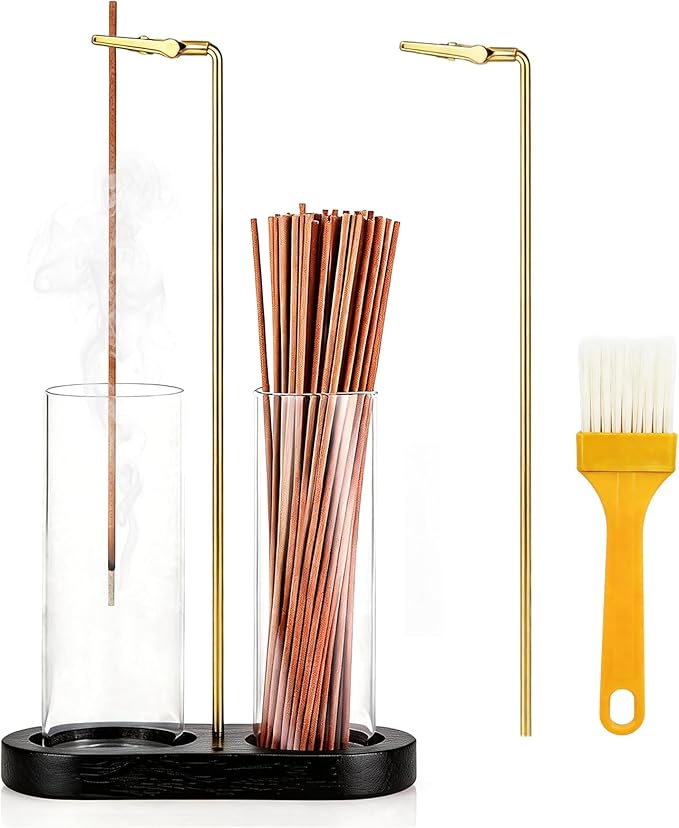 Glass Incense Holder, 2 in 1 Hanging Incense Burner Holder with Ash Catcher & Storage | Cute Boho Decor for Meditation, Yoga, Spa | Stick Incense Holder, Incense Tray Alternative Censer (Black)