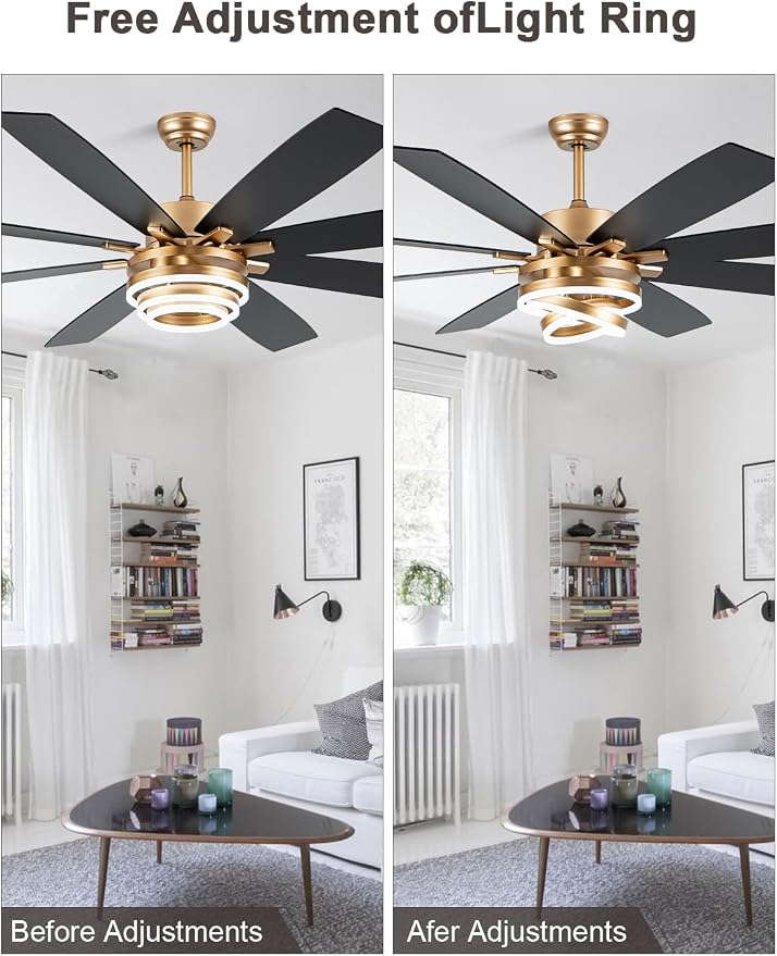 Bella Depot 72 Inch Black Ceiling Fan Modern Chandelier Fan with Remote Control, 6-Speed, Reversible, Timing Option - Ideal for Large Living Room, Garage, and Covered Patio
