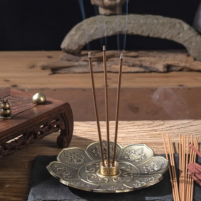 Brass Plate Incense Holder Set- 4 in 1 Incense Burner - for Smudging Bowl, Offering Bowl, Incense Burner Holder, Ash Catcher,Jewelry Dish (Large Sized)