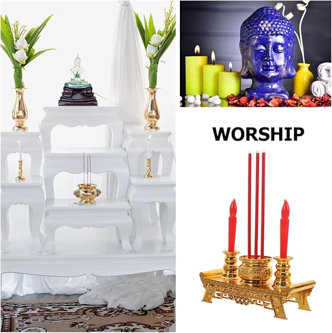 Cabilock Chinese Candle Lamp Incense Burner Led Candle Light for Buddhist Altar Meditation Home Decor 8.46X6.06X2.75In Square Worship Accessory