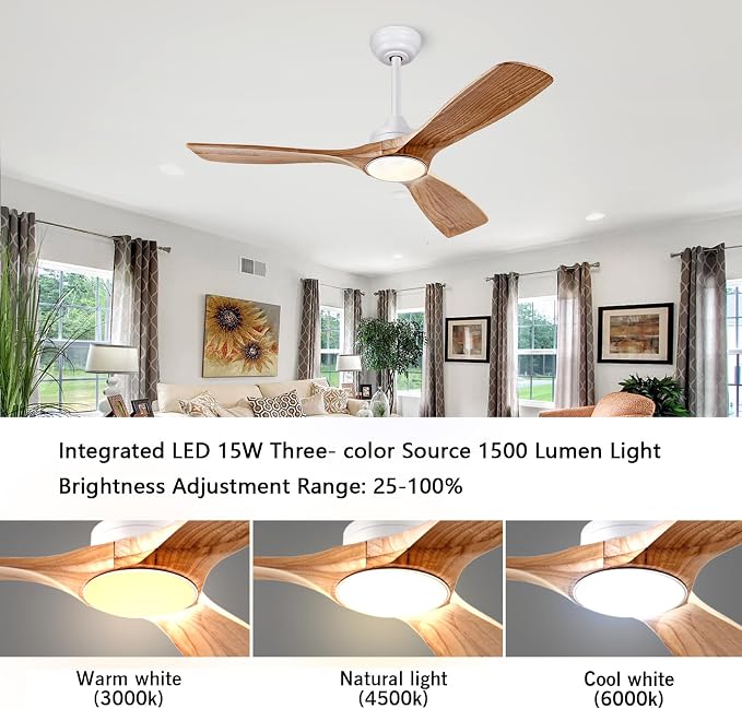 42 Inch Ceiling Fan with Lights, Solid Wood DC Motor Remote & APP Control | solid wood blades, quiet reversible dc motor, remote app control, 3cct dimmable led, indoor outdoor for bedroom patio