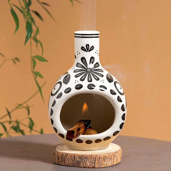 MOUGIGI Handcrafted Palo Santo Holder Ceramic Incense Burner - Compact Size for Meditation Space - Burn Palo Santo Sticks and Cones Safely - Sage Aromatherapy Decor