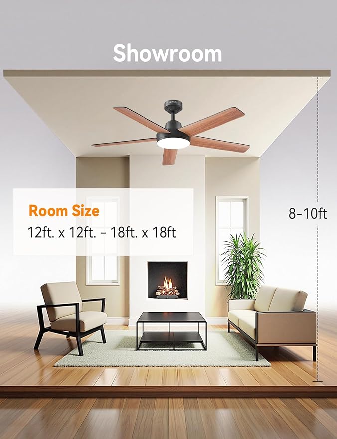 AKOFUN Ceiling Fans with Lights and Remote, Low Profile Ceiling Fan with Light, 6 Speed, Dimmable, DC Motor, Quiet, Timer, Modern LED Ceiling Fan for Bedroom Living Room 52 inch, Black