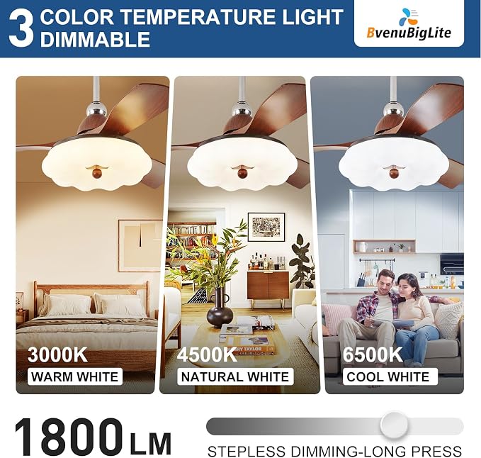 Ceiling Fans with Lights and Remote: 42-Inch Ceiling Fan 3 Blades Cloud Low Profile Outdoor - Walnut Ceiling Fans with Remote Control Quiet Reversible DC Motor for Living Room