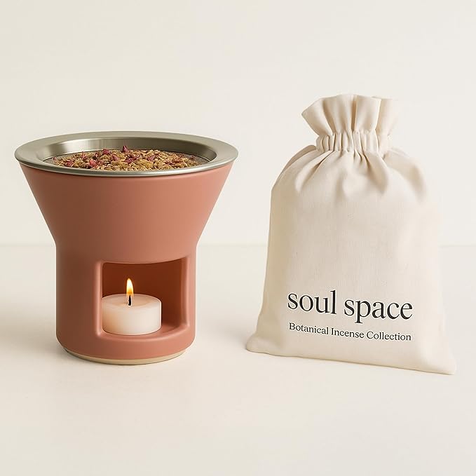 Soul Space Non Toxic Incense Holder/Burner & Incense Blends Starter Bundle| Scent Not Smoke: Zero Ash, Pure Aroma, Low-Smoke - Perfect for Heating Natural and Organic Incense | Color: Blush