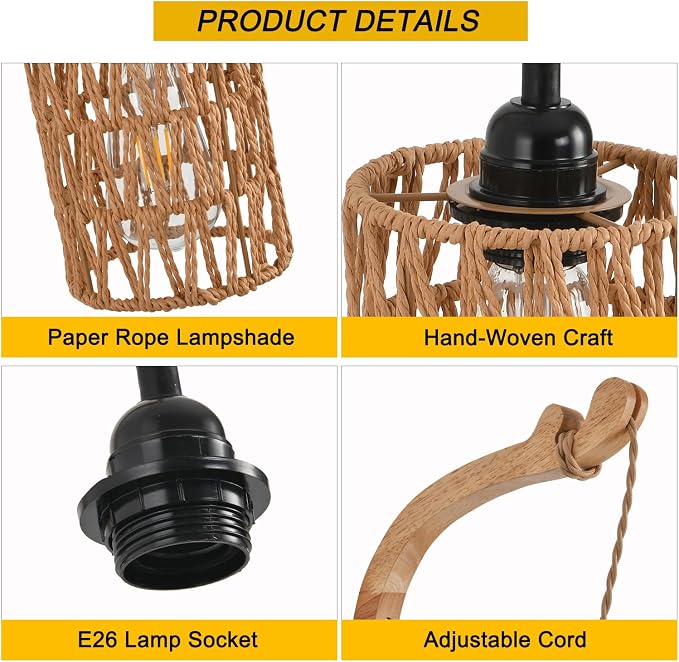 Plug in Wall Sconce,Farmhouse Wicker Wall Lamp Plug in,Hand Woven Rattan Wall Light Farmhouse Rustic Boho Sconces Wall Lighting for Living Room Bedroom