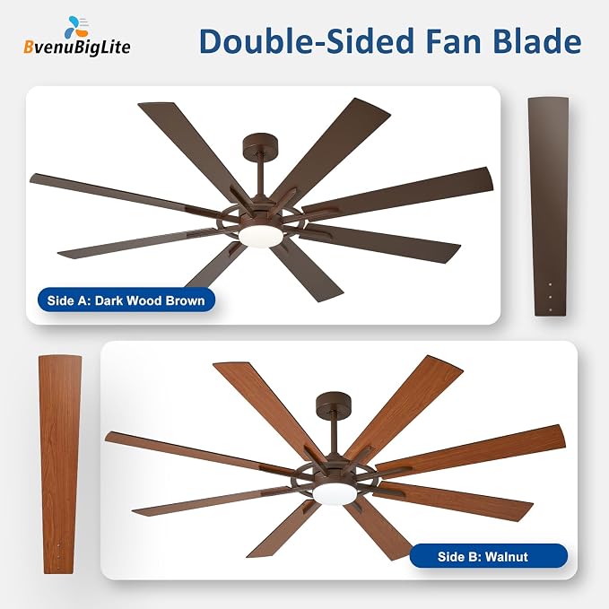 Large Ceiling Fans with Lights: Modern 72 Inch 8 Blade Outdoor Ceiling Fan with Remote APP Control - Dimmable Big Fan light Indoor Reversible 6 Speed Quiet DC Motor