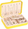 LANDICI Small Jewelry Box for Women Girls, PU Leather Travel Jewelry Organizer Case, Portable Jewellery Storage Holder Display for Ring Earrings Necklace Bracelet Bangle Watch Men Kids Gift, Yellow