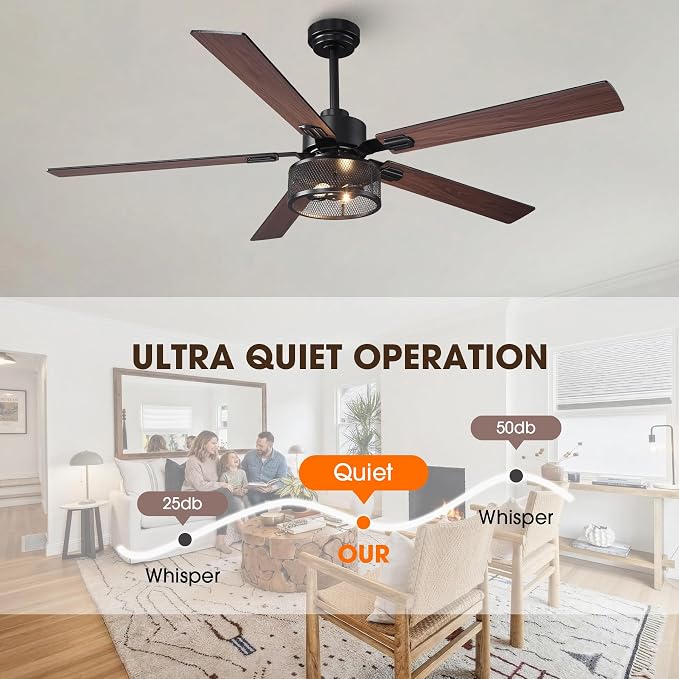 60 Inch Farmhouse Ceiling Fan with Lights and Remote/APP Control, Large Outdoor Ceiling Fan with 6 Speeds Reversible DC Motor, Rustic Ceiling Fan for Living Room Dining Room Patio