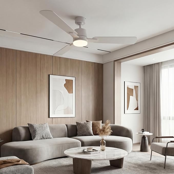 52" Ceiling Fan with Light and Remote, 6 Speed, Reversible Quiet DC Motor, 3CCT & Dimmable, Fast Install, Dual Finish 3 Blades Downrod Ceiling Fan with Lights for Bedroom, Living Room, Apartment