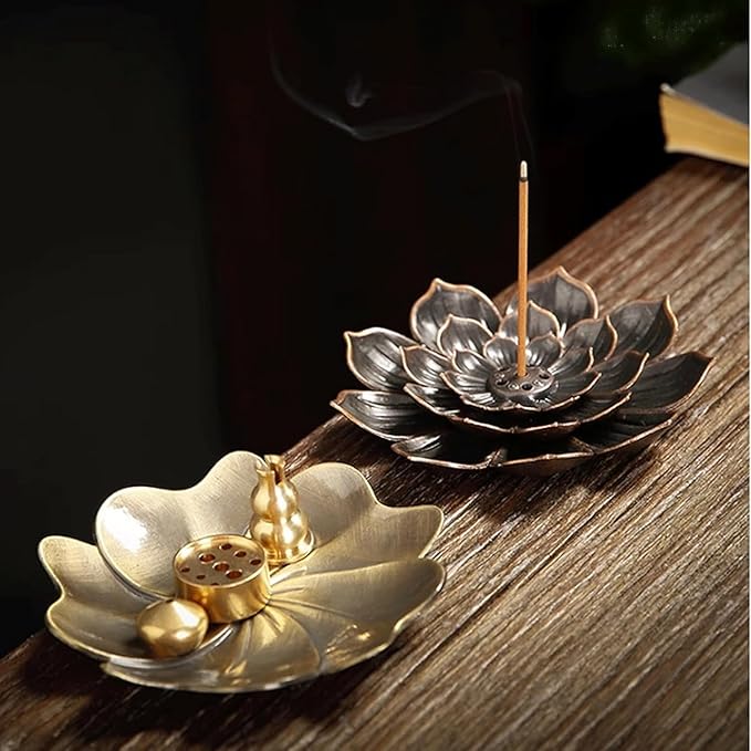 4PCS Lotus Brass Stick Incense Burner Holder,Sandalwood Burner, Stick Censer Household Yoga Studios Buddhism Nasturtium Incense Line Holder