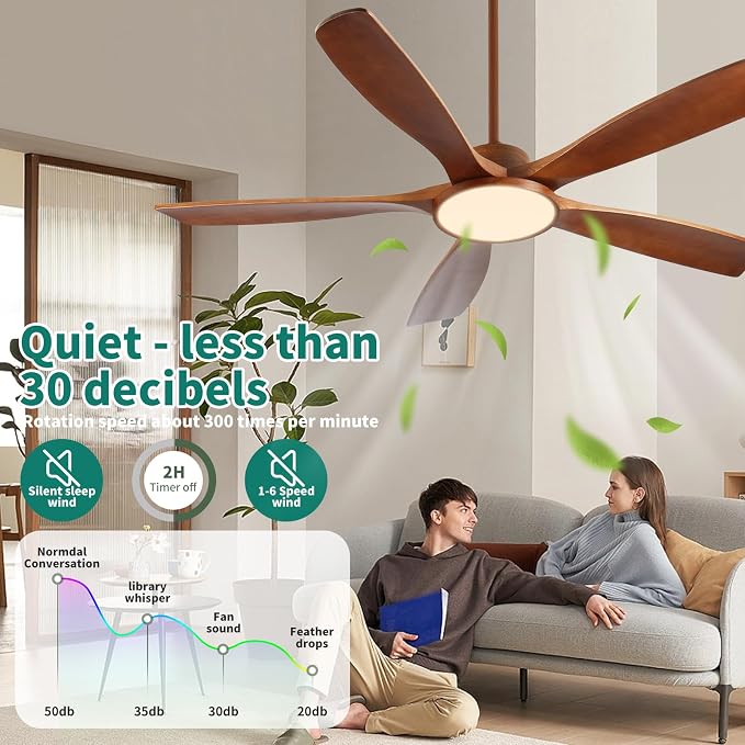 62 Inch Lage Ceiling Fans with Lights and Remote Wood Outdoor Fans for Patios 5 Solid Blades Modern Farmhouse Ceiling Fan for Porch Living Room 6 Speeds FCC Reversible DC Motor
