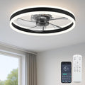 FSZDORJ 20'' Ceiling Fan with Light and Remote, Low Profile Ceiling Fan with Light, Dimmable Flush Mount Ceiling Fan Light, 6 Speeds Fan, App&Remote Control, Fandelier Quiet Fan for Bedroom F105 Black