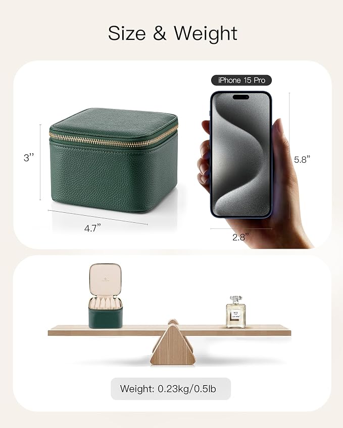 VLANDO Jewelry Travel Case,Travel Jewelry Organizer with Clear Velvet Jewelry Bags 6Pcs Zipper Pouch for Women Girl Christmas Wedding Gift-Green