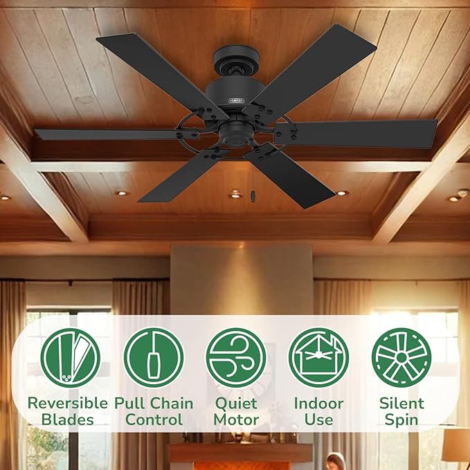 Hunter Gilrock, Indoor, Ceiling Fan, No Light, 52 inch, Matte Black