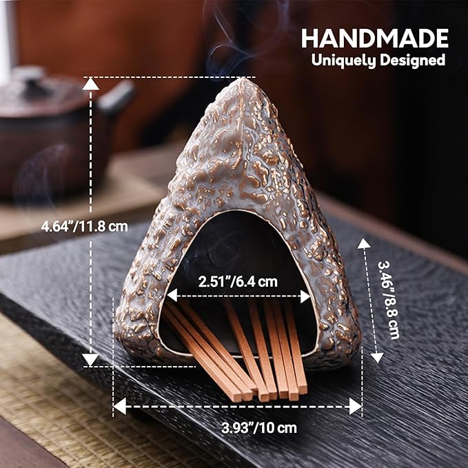 SAIBI Handmade Palo Santo Holder & Incense Cone Burner, Elegant Sage Smudging Accessory for Spiritual Rituals, Energy Cleansing, Meditation, Yoga & Aromatherapy, Thoughtful Gift (Triangular Volcano)