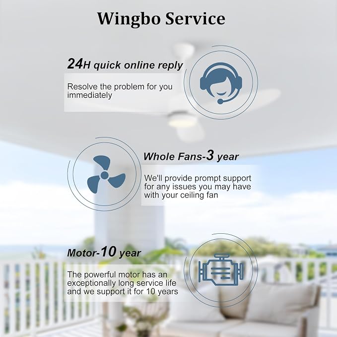 WINGBO 52" Outdoor Ceiling Fans with Lights, Wet Rated Waterproof Indoor Ceiling Fan with Remote, 3 ABS Blades Modern Ceiling Fan, 3CCT Quiet 6-Speed DC Motor, for Porch Patio Bathroom,White