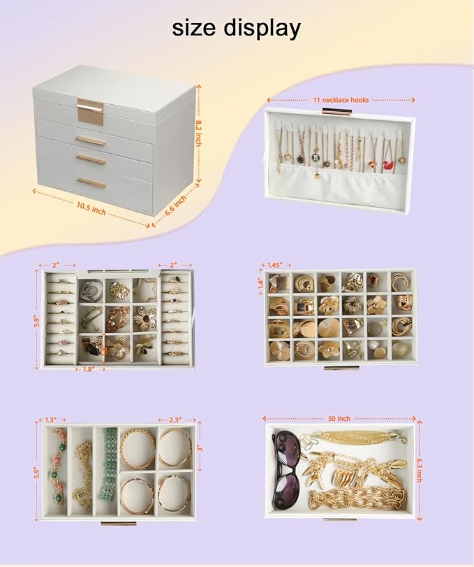 BOOVO Jewelry Boxes for Women, White and Black 6 Layer Large Jewelry Box for Necklace, Bracelet, Earrings, Rings Storage, Jewelry holder Organizer for Girls Gift (White, 5 Layer)