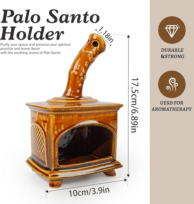 MOUGIGI Farmland Brown Ceramic Palo Santo Holder & Mini Chiminea Smudge Bowl - Versatile Burner for Sage Sticks, Incense Cones, Copal & Candles - Perfect for Yoga,Zen Ash,Meditation & Mindfulness