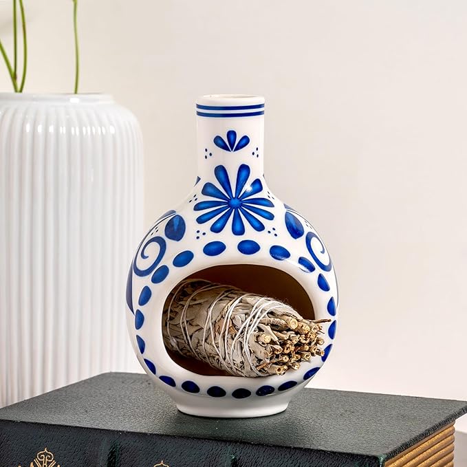 MOUGIGI Handmade Ceramic Palo Santo Holder Burner - Mini Chimenea Incense Dish for Palo Santo and Sticks - Sage Holder for Meditation Decor