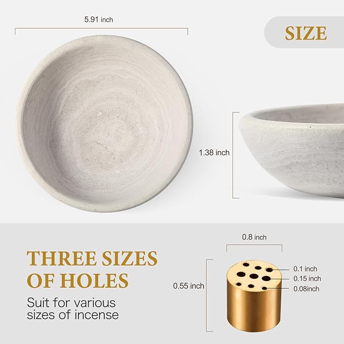 Koville Natural Marble Incense Holder, Incense Holder for Sticks with 9 Holes, Handmade Incense Burner Ash Catcher for Meditation Yoga SPA, Balsam Fir/Palo Santo/Sage/Cone Incense Bowl(Grey)