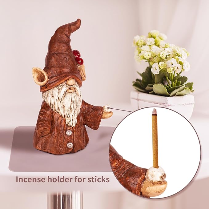 Gnome Incense Holder for Sticks, Incense Cone Burner with Large Size Hole for Cones, Gnome Statue Christmas Decorations, Unique Gift for Women Men