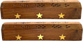 2 Pack Wooden Coffin Incense Sticks Burner - 12 Inches Brass Inlays - Storage Compartment (Large Star)