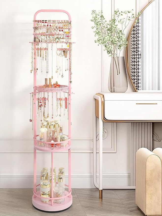 Jewelry Holder Organizer, Floor Jewelry Organizer with Earring Organizer Necklace Holder, Rotating Jewelry Stand Necklace Display Earring Storage, Large Hanging Jewelry Tree for Jewlery Bracelet Ring