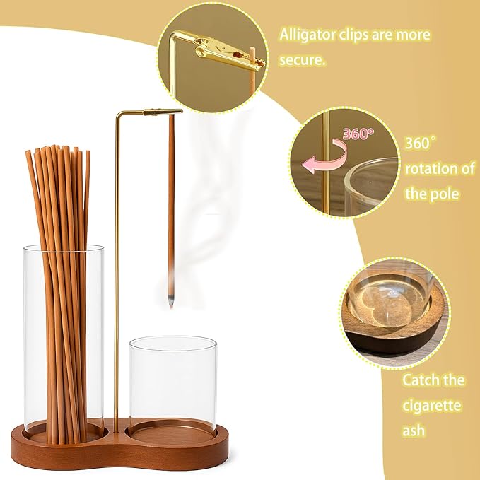 Incense Holder, 2 in 1 Insence Stick Holder, Incense Burner Holder with Storage, Incense Holder for Sticks with Removable Glass Ash Catcher for Yoga, Spa, Meditation, Wooden Home Decor