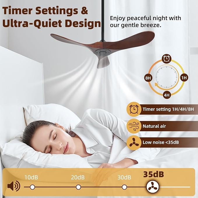 Outdoor Ceiling Fan Without Light, 42Inch Smart Ceiling Fan with Remote & Voice Control for Compatible with Alexa/Google, 3-Blade Wood Fan, Quiet DC Motor, 6 Speeds for Patio, Porch, Farmhouse