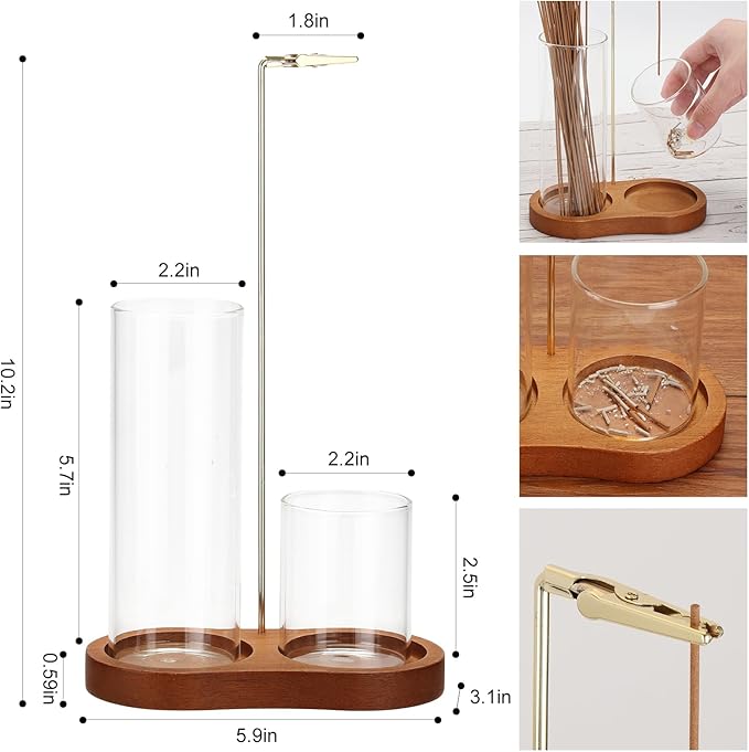 2 in 1 Incense Holder for Sticks, Incense Burner Holder with Glass Ash Storage and Incense Sticks Organizer, Insence-Stick Holder for Yoga Spa Meditation Home Decor