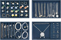 ProCase Stackable Jewelry Organizer Trays for Drawers, Jewelry Drawer Inserts Container Display Case Storage for Earring Necklace Rings Bracelet with Removable Dividers -Darkblue, 4 Layers