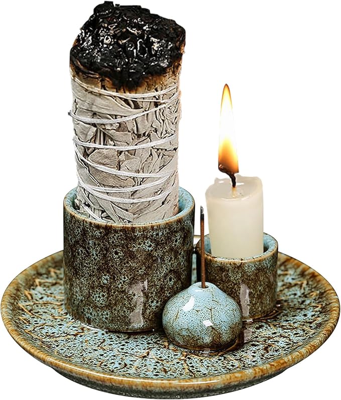 Comeon Ceramic Incense Stick Holder,Home Yoga 3 in 1 Incense Burner Sage Holder for Burning