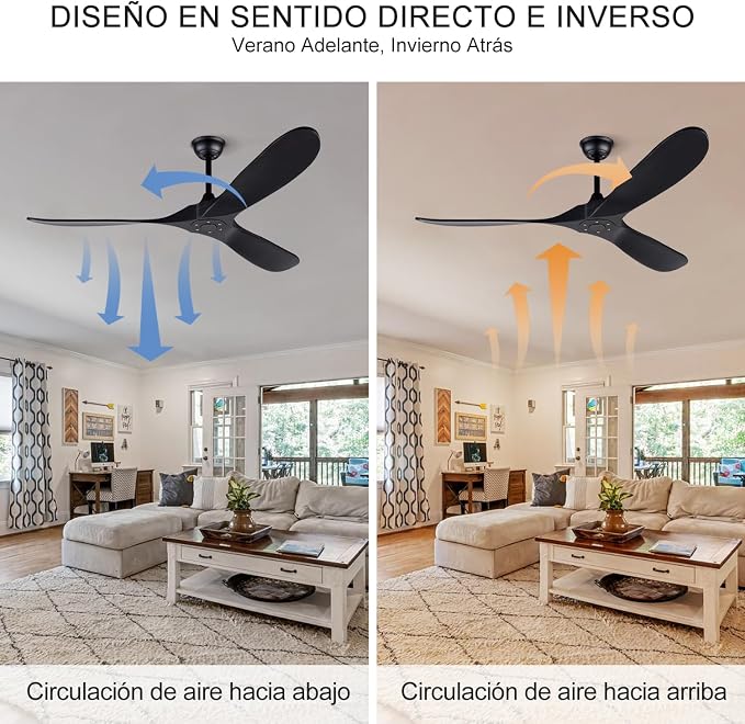 60 Inch Ceiling Fans without Lights, Black Ceiling Fans no Lights with Remote Control, 3 Solid Wood Blades, Indoor Outdoor Ceiling Fan for Patios Living Room
