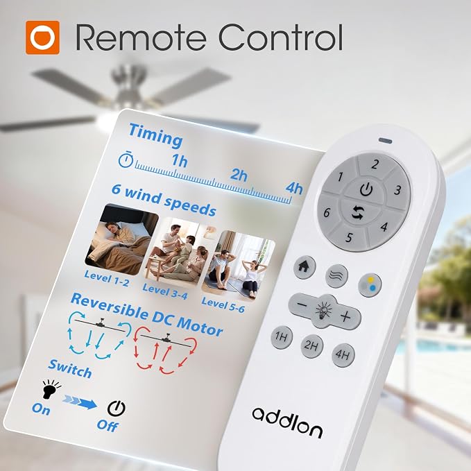 addlon Ceiling Fans with Lights, 52 inch Flush Mount Ceiling fan with Remote Control, Wall Remote, Reversible, 3CCT, Dimmable, Noiseless DC Motor, Nickel Low Profile Ceiling Fan for Bedroom, Farmhouse