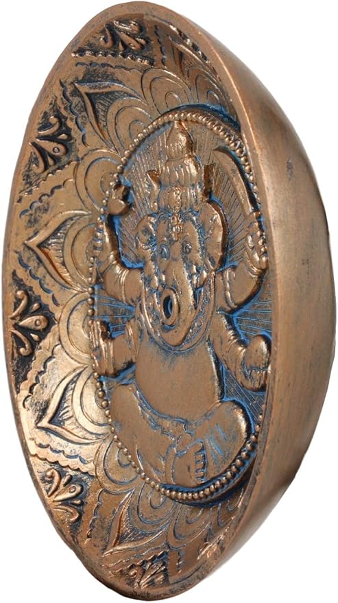 Ebros Gift Hindu Elephant Head Supreme God Lord Ganesha Ganapati Incense Stick Holder Burner Round Dish Medallion Figurine 5" Diameter Zen Vastu Home Fragrance Tabletop Altar Decor