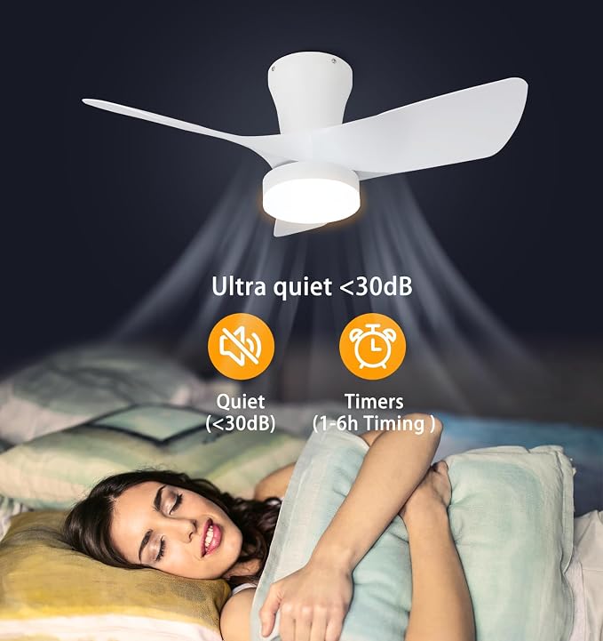 OPONL White Ceiling Fan with Light 30inch, Large Air Volume, Ceiling Fans with Lights for Bedroom Kitchen Dining room Patio