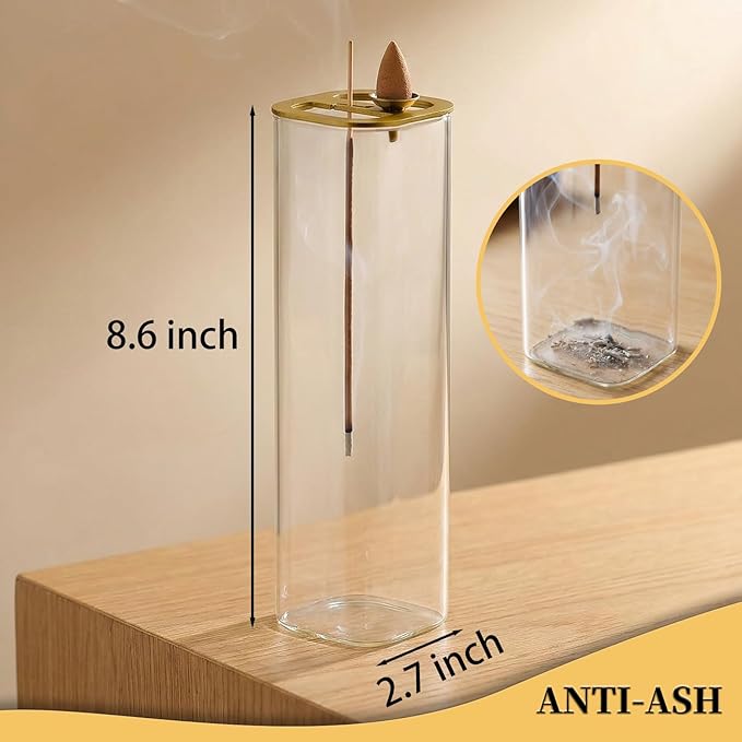 Ceremony Incense Holder, 2 in 1 Incense Burner for Sticks, Ash-Proof Glass Incense Burner for Meditation Yoga Spa Room Decor (2 in 1 Square) Ceremony Incense Holder, 2 in 1