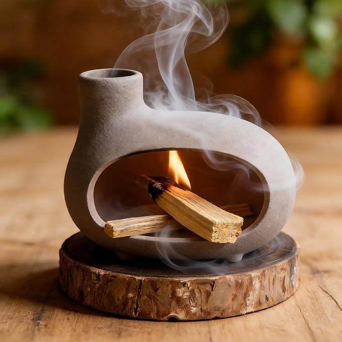 MOUGIGI Handmade Grey Palo Santo Holder – Elegant Incense Chimney for Palo Santo, Sage & Cones – Idealt Gifts for Stress Relief, Energy Cleansing, Yoga, Meditation, Zen, Altar Decor & Aromatherapy