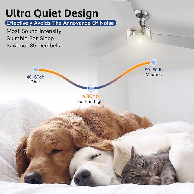 Ceiling Fans with Lights, 42 Inch Ceiling Fan with Light And Remote, 3CCT Flush Moun Low Profile Ceiling Fans, 6 Speed Noiseless LED Ceiling Fan, Advanced Nickel Ceilings Fan for Bedroom Living Room