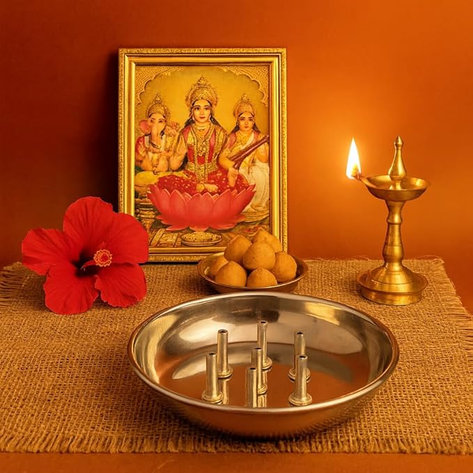 Stainless Steel Dhoop Plate Stainless Steel Agarbatti Stand with Plate Stainless Steel Incense Holder with Ash Catcher Plate Agarbatti Stand Incense Holder