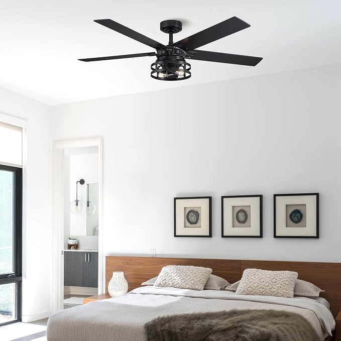 52 Inch Ceiling Fans with Lights and Remote Control, Quiet Reversible Motor, 5 Reversible Double-Sided Retro Industrial Blades Farmhouse Ceiling Fan for Bedroom Living Room Patio