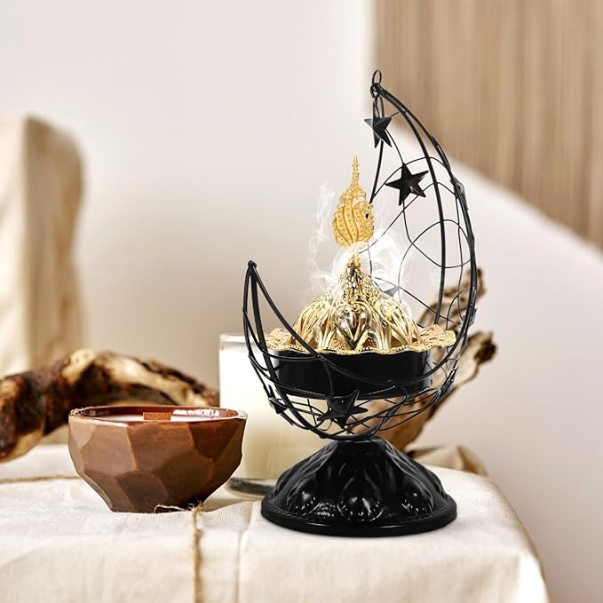 Zerodeko 1pc Incense Burner Decoration Elegant Arabic Censer for Home Decor Vintage Incense Holder Smooth for Aromatherapy and Relaxation Black Design