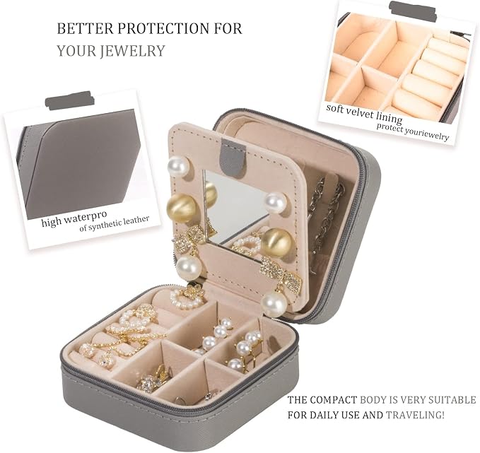 KElofoN 5 packTravel jewelry case Travel jewelry box Travel Jewelry Organizer Small Jewelry Organizer Box for Girls Women with Mirror (Grey-5)
