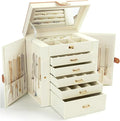 KAMIER Jewelry Box for Women, 6-Layer Large Jewelry Holder Organizer Box with Mirror & 5 Drawers for Rings, Earrings, Necklaces, Bracelets,White