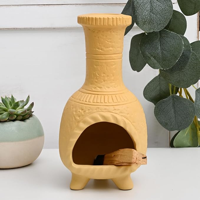 MOUGIGI Handcrafted Terracotta Palo Santo Burner - Mexican Style Chiminea Clay Incense Dish & Anxiety Relief, Mini Aromatic Home Altar with Chimney Design, Meditation Gift for Women/Mom