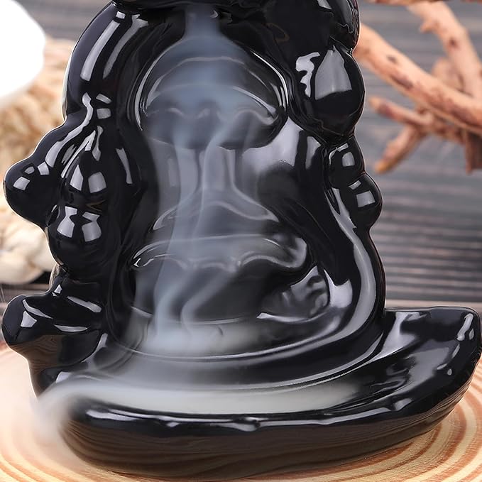 Waterfall Backflow Incense Burner Ceramic Incense Holder Incense Cone Holder Fountain Aromatherapy Home Decor Office Gifts(Calabash)