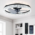 Depuley Bladeless Ceiling Fans with Lights: Full Package 20" Black Modern Low Profile Flush Mount Ceiling Fan with App&Remote - Bedroom Enclosed Crystal Fandelier for Apartment Loft Kitchen