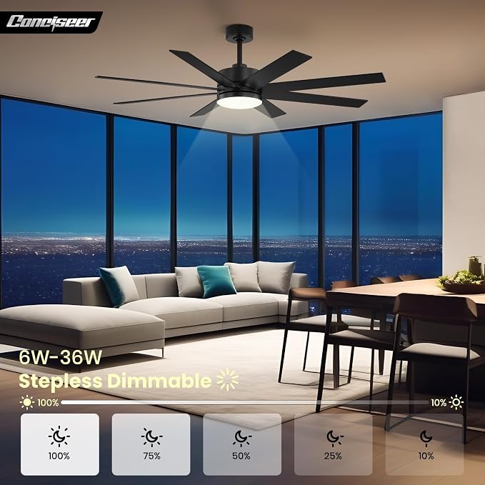 60 Inch Ceiling Fans with Lights and Remote, Dual Color 6 Blades, Bedroom Living Room Office Library Cafe Outdoor Industrial, 3CCT Dimmable, 6 Speed Reversible Quiet DC Motor, Black/Wood Grain