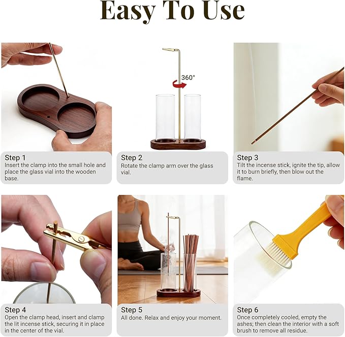 Glass Incense Holder, 2 in 1 Hanging Incense Burner Holder with Ash Catcher & Storage | Cute Boho Decor for Meditation, Yoga, Spa | Stick Incense Holder, Censer, Incense Tray Alternative (Walnut)
